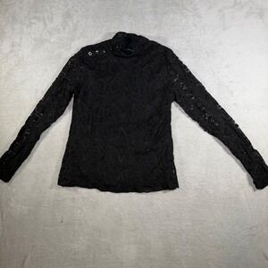 Maeve Anthropologie Black Lace Mock Neck Long Sleeve Button Shoulder Top Medium